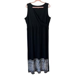 J. Jill Dress Womens Large Black Wearever Floral Midi Tank Jersey Knit Stretch